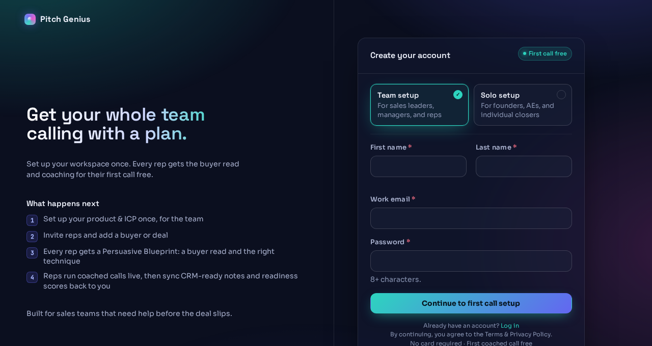 Sign up screen